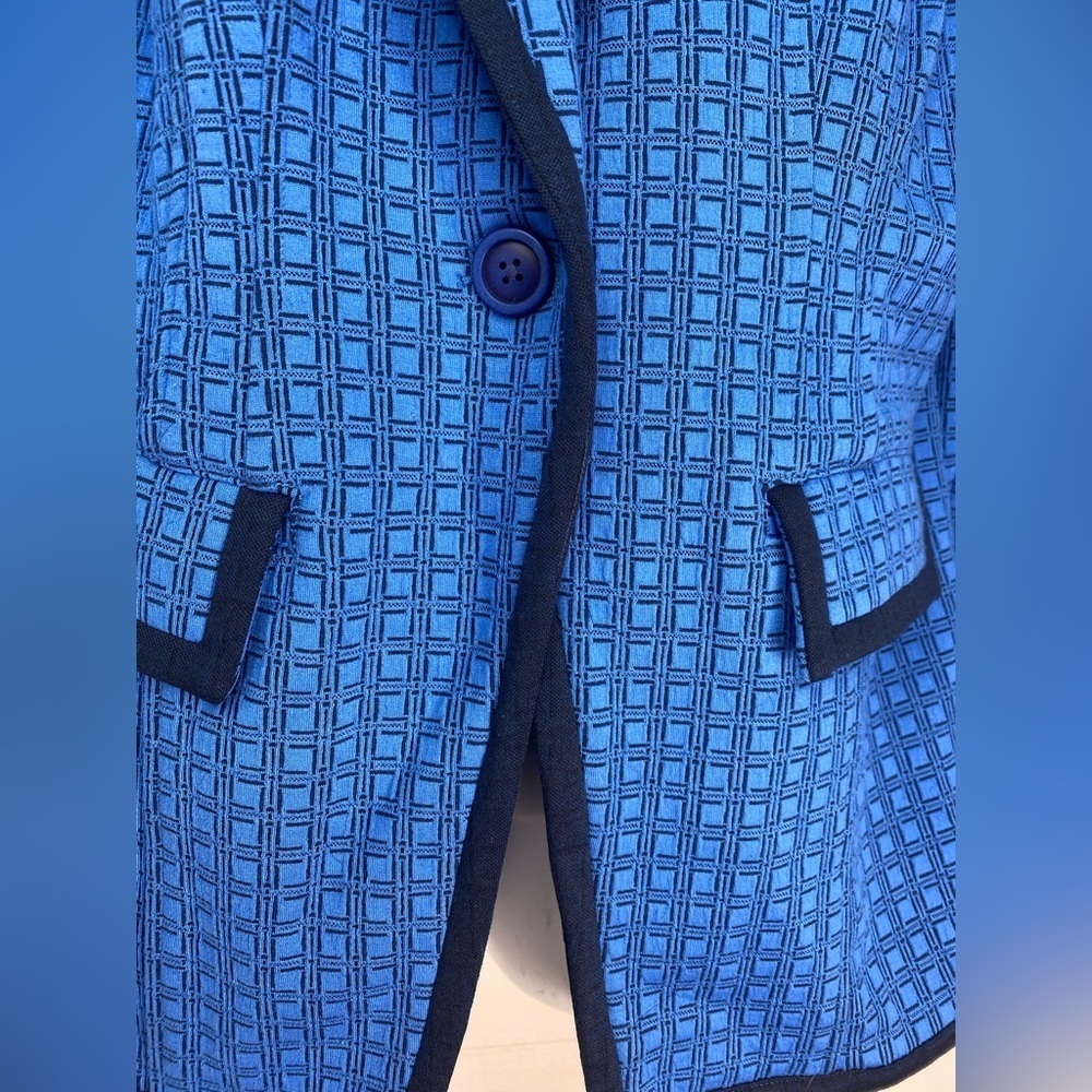 CAbi NWOT 6027 Scholarship Blue & Black Check Geometric Jacket Blazer - Picture 3 of 7